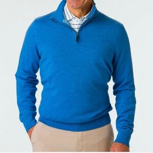 New Fairway & Greene Wool Blend 1/4 Zip Windsweater Heather Blue Large Golf